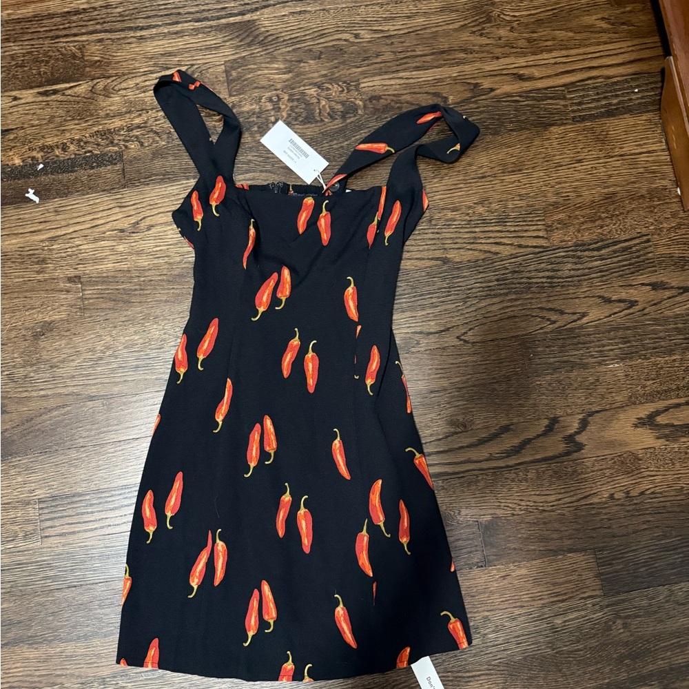 Reformation Black Dress with Red and Orange Accents